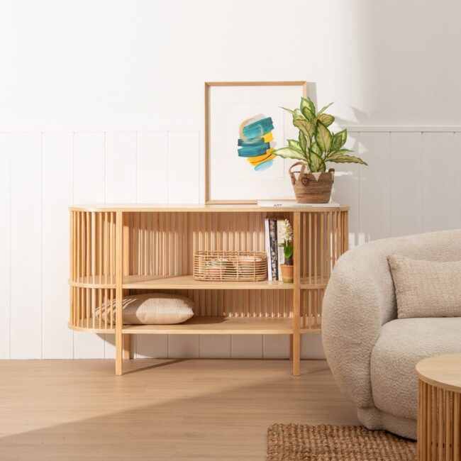 Aparador Natural de Madera de Pino y DM - 140 cm, Estilo Moderno con Patas de Madera, Ideal para Salones y Comedores - Imagen 11