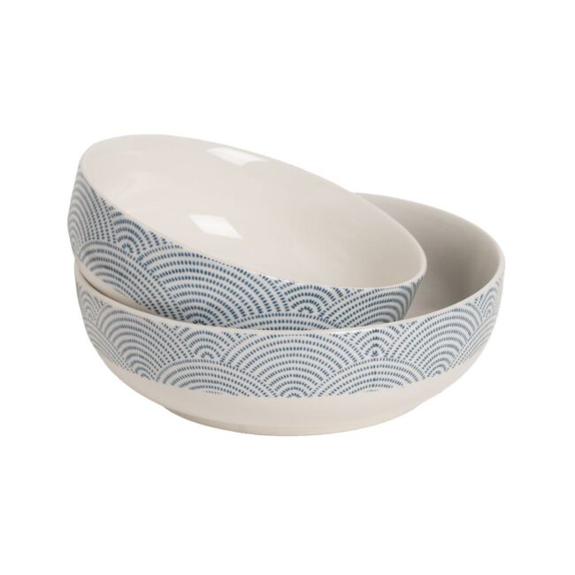 Pack de 6 Boles de Porcelana Blanco y Azul de 15,5 cm - Elegancia Minimalista y Diseño Sofisticado, Apto para Lavavajillas y Microondas - Imagen 2