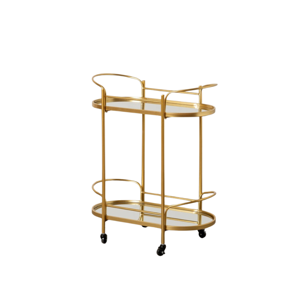 Camarera Dorada en Metal de 80 cm para Decoración Moderna – Mueble Funcional con Ruedas y Sobres de Espejo para Salones y Comedores