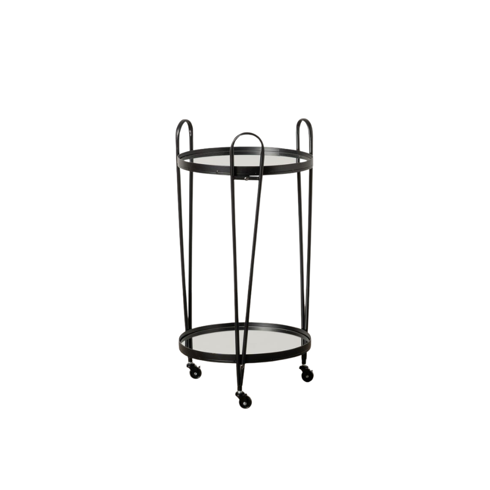 Camarera Negra de Metal y Cristal 82,5 cm – Mueble Decorativo Versátil con Ruedas para Hogar y Oficina