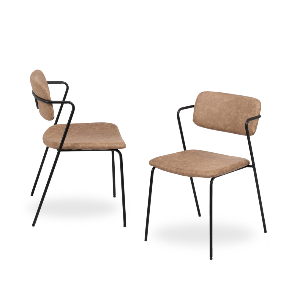 Casa Picota Pack de 2 Sillas Jett Beige de Piel Sintética con Base de Metal - Diseño Moderno y Ergonómico para Comedor y Oficina 78 cm