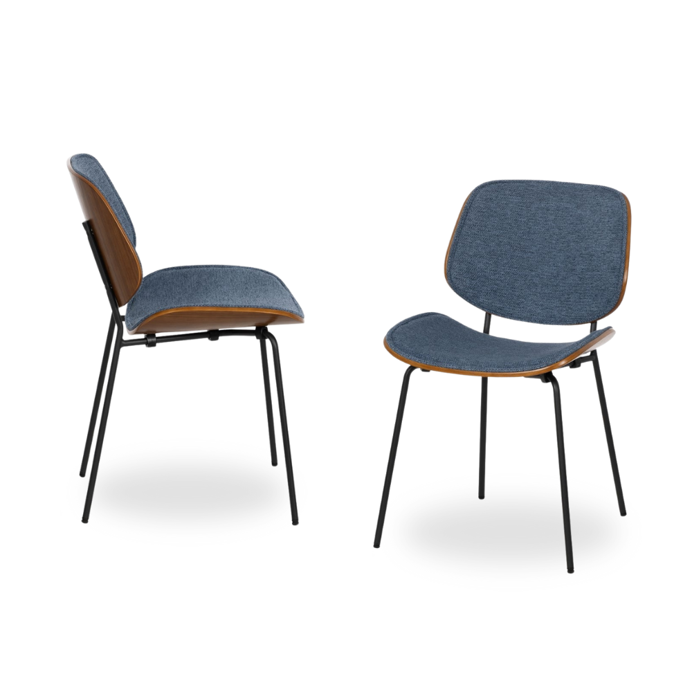 Casa Picota Pack de 2 Sillas Owen Azul con Tapizado de Tela y Estructura de Metal - Diseño Moderno y Ergonómico para Comedores y Salas de Estar (80 cm)