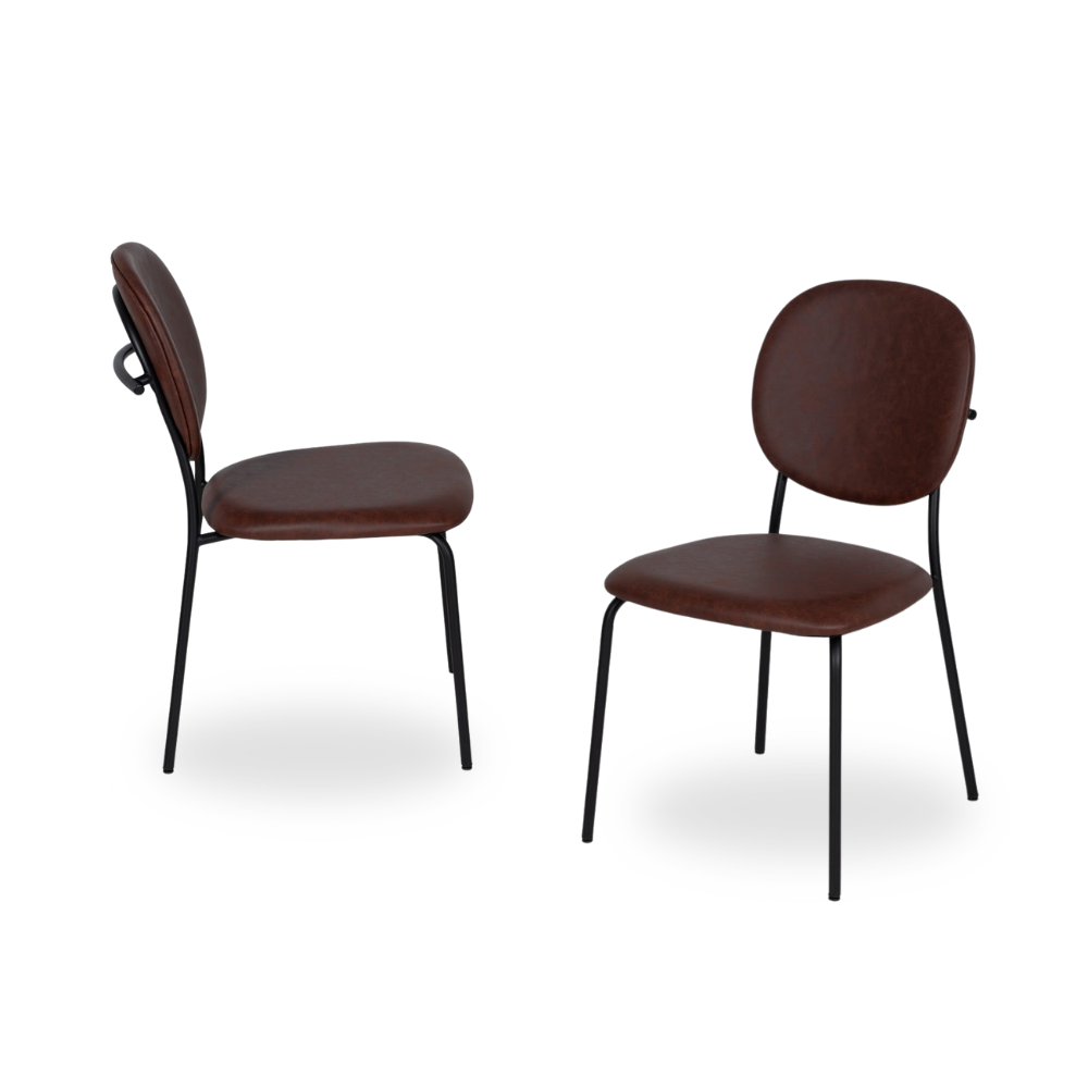 Casa Picota Pack de 2 Sillas Thatcher Marrón de Piel Sintética y Metal - Diseño Clásico y Cómodo para Comedor y Oficina, 84 cm de Altura