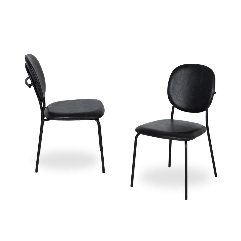 Casa Picota Pack de 2 Sillas Thatcher Negras de Piel Sintética y Metal - Diseño Industrial, Comodidad y Estabilidad 84 cm