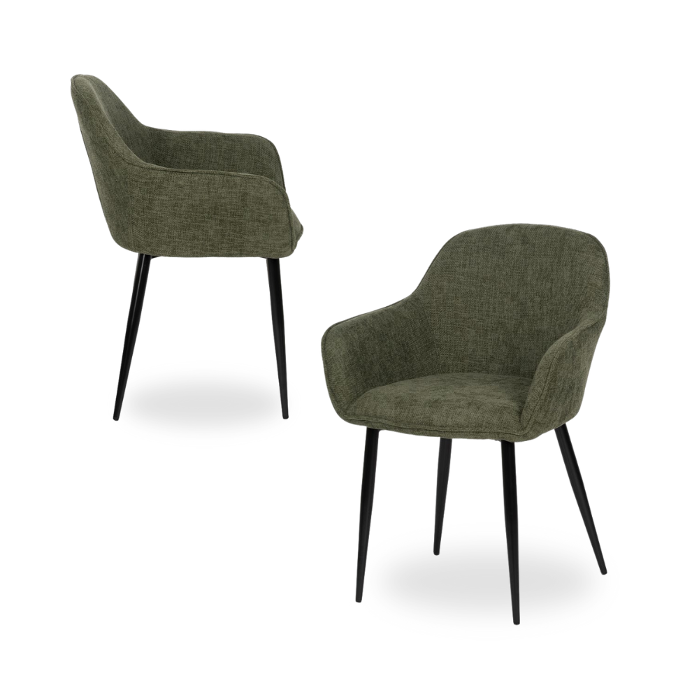 Casa Picota Pack de 2 Sillas Verde Tejido con Patas de Hierro - Diseño Moderno y Cómodo para Comedores y Salones - Milton 83 cm