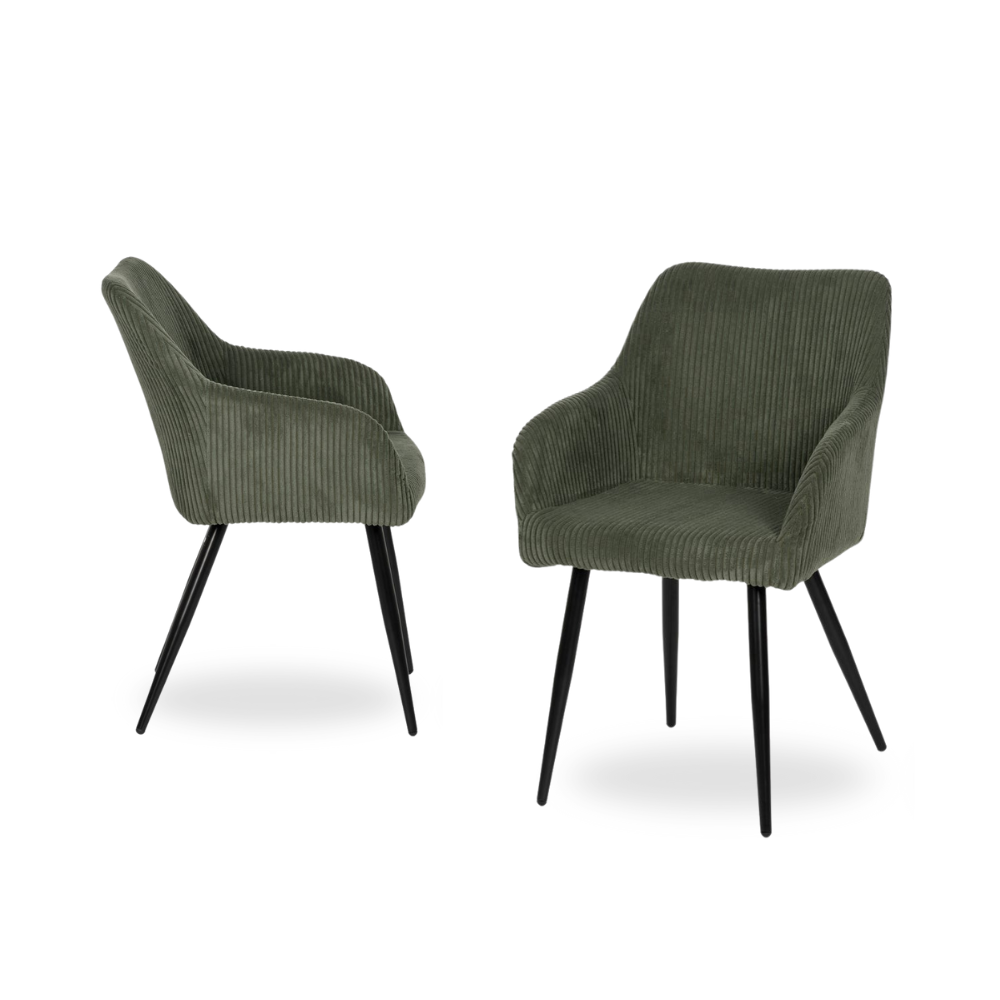 Casa Picota Pack de 2 Sillas Verde Tejido de Pana con Patas de Hierro - 83 cm Alenor, Confort y Estilo para Comedores y Salones