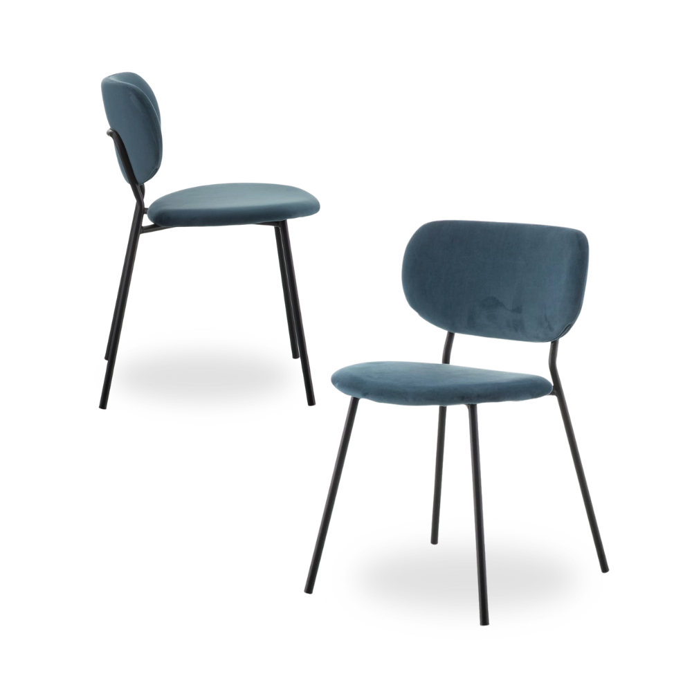 Casa Picota Pack of 2 Blue Velvet and Metal Calvin Chairs - Elegance and Comfort for Modern Spaces