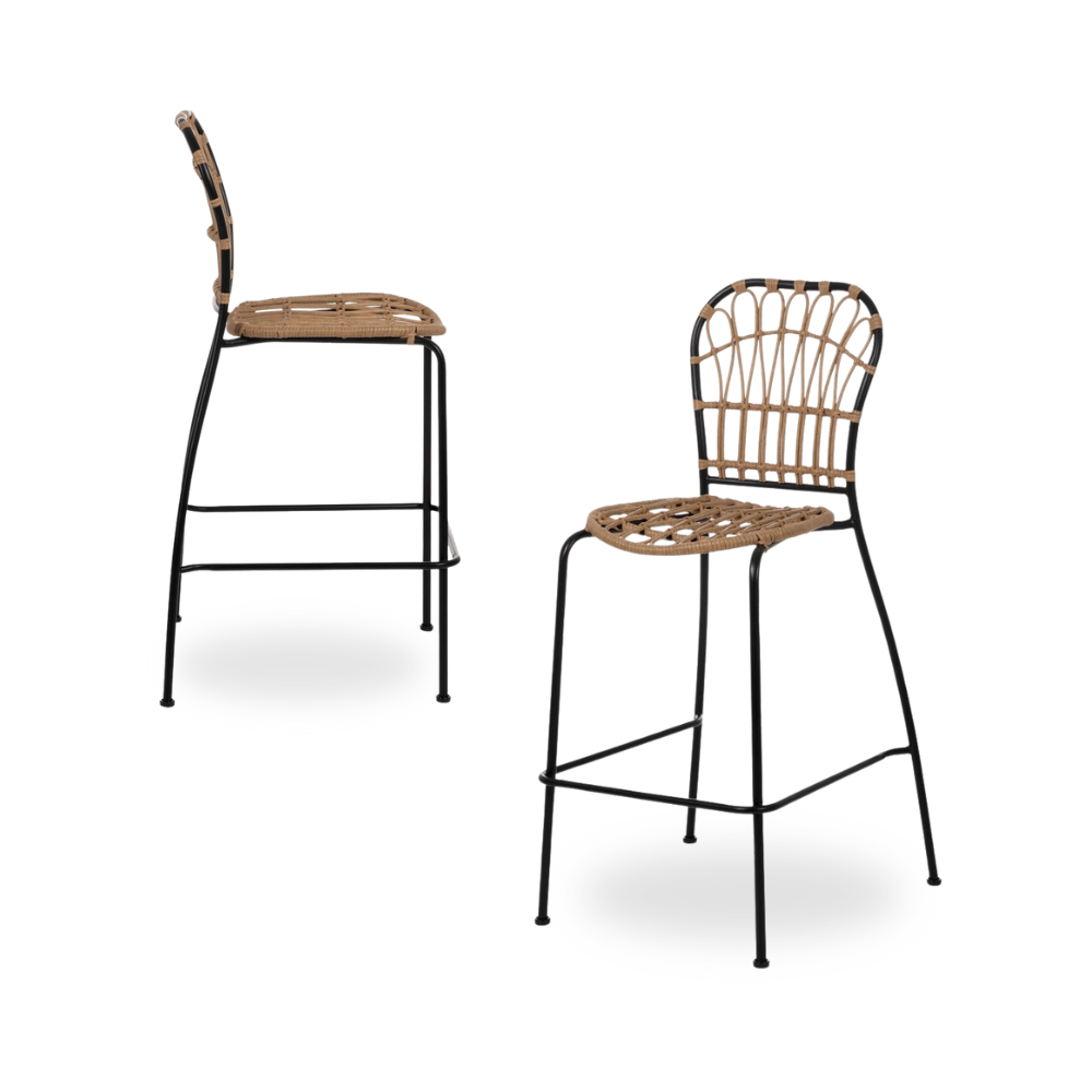 Casa Picota Pack de 2 Taburetes Apilables Modernos en Polietileno Natural y Acero Negro para Salón y Terraza - 117 cm de Altura