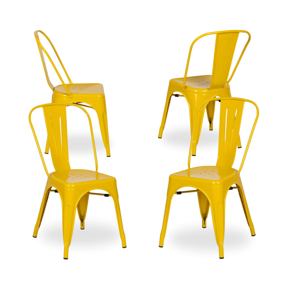 Casa Picota Pack de 4 Sillas Amarillas de Metal Dallas Industrial - Diseño Moderno y Apilable para Comedores y Terrazas (85 cm)