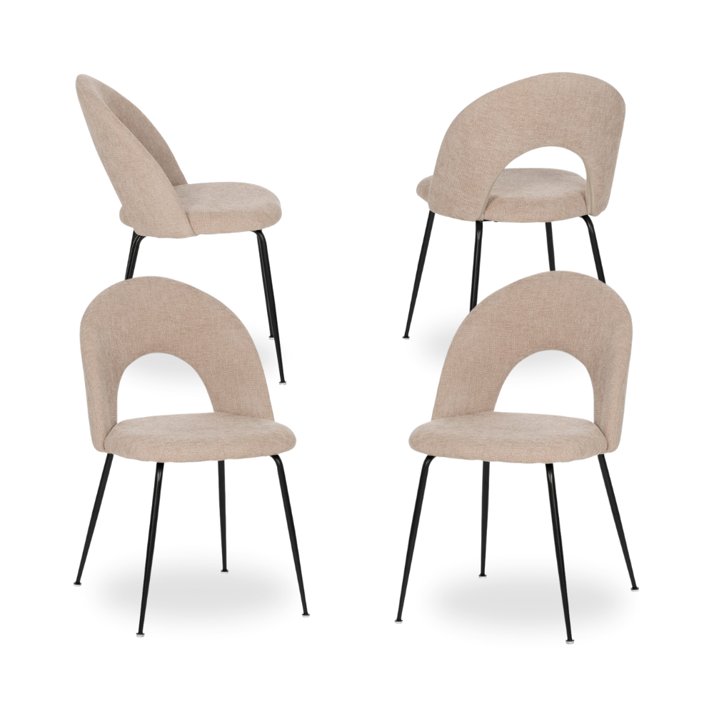 Casa Picota Pack de 4 Sillas Beige Heath con Estructura Metálica - Diseño Ergonómico y Alta Comodidad para Comedor y Oficina