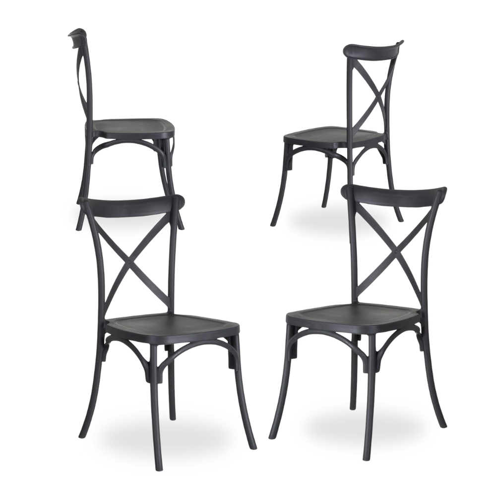 Casa Picota Pack de 4 Sillas Claire de Polipropileno Gris Oscuro - Diseño Clásico, Apilables y Ergonómicas para Hogar y Negocios
