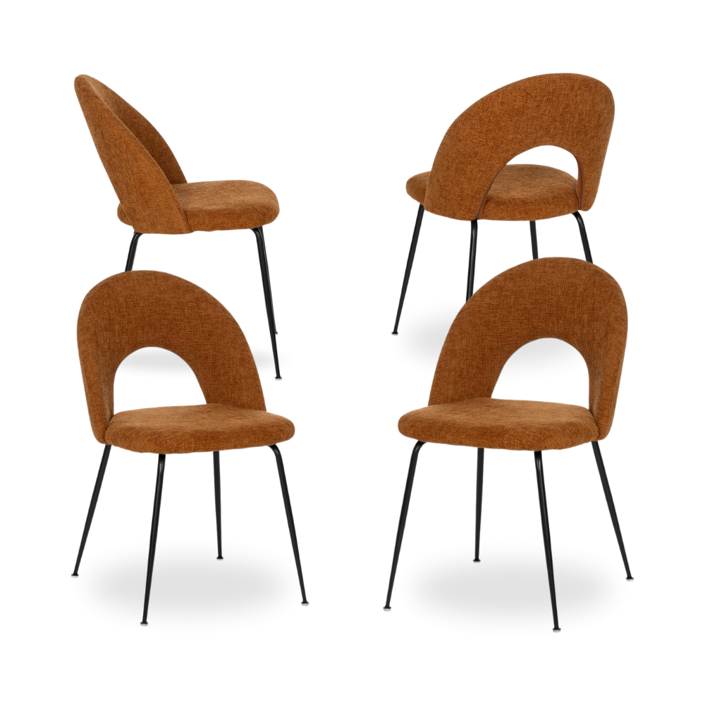 Casa Picota Pack de 4 Sillas Heath Marrón con Estructura Metálica - Diseño Moderno y Confort Ergonómico, Sin Montaje, Ideal para Comedores y Oficinas