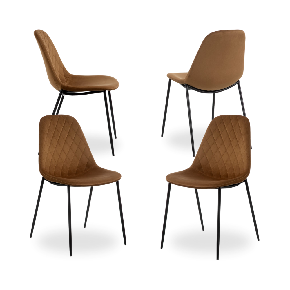 Casa Picota Pack de 4 Sillas Maple de Tela y Metal Marrón - Diseño Elegante y Acolchado para Comedores Modernos