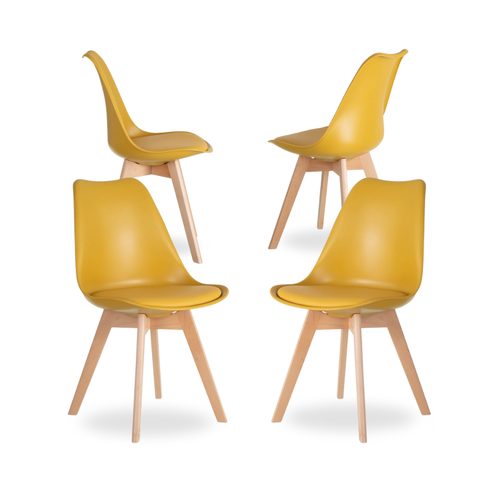 Casa Picota Pack de 4 Sillas Nórdicas Amarillas Miles - Diseño Escandinavo con Cojín Ergonómico y Patas de Madera de Haya