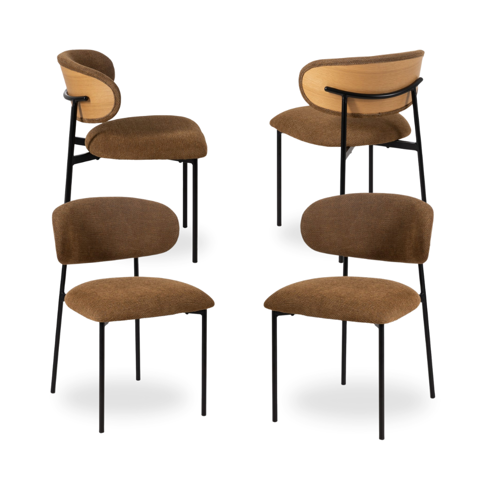Casa Picota Pack de 4 Sillas Simon Marrón con Tela y Metal - Diseño Ergonómico y Moderno para Salones y Comedores, 73,5 cm de Altura