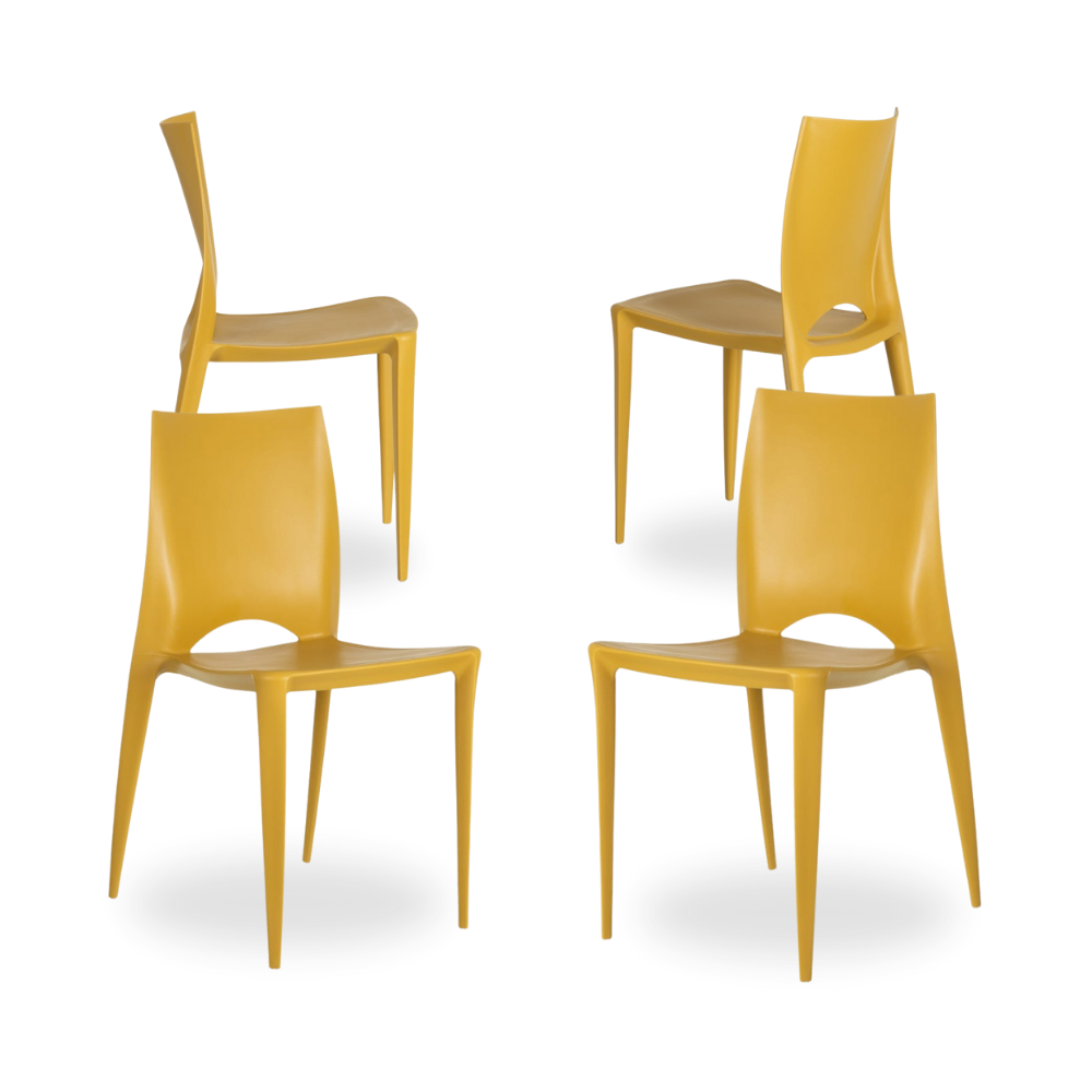 Casa Picota Pack de 4 Sillas de Polipropileno Amarillo 84 cm Rowan - Diseño Moderno, Apilables y Ligeras para Interiores y Exteriores