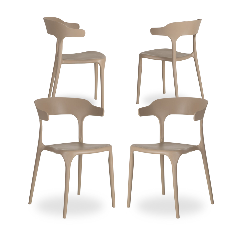 Casa Picota Pack de 4 Sillas de Polipropileno Beige Hugo - Diseño Minimalista y Apilable para Hogar y Negocio