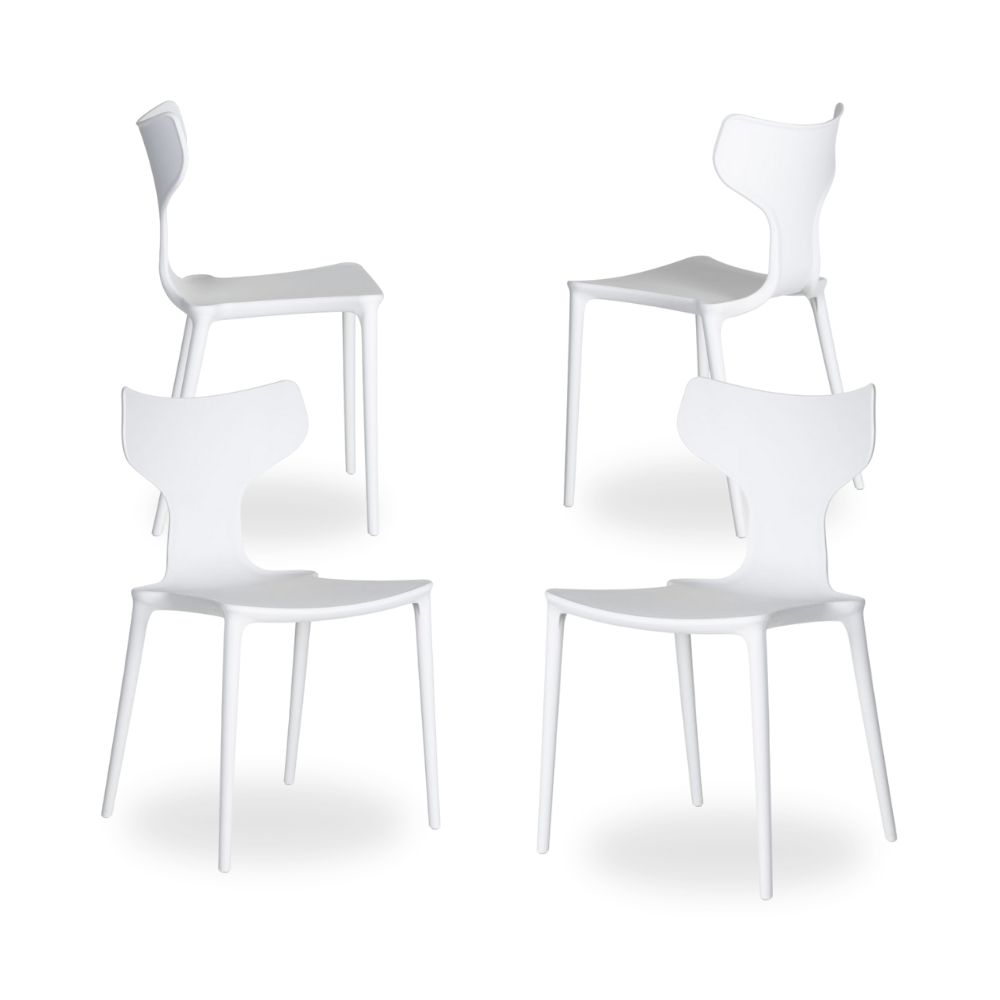 Casa Picota Pack de 4 Sillas de Polipropileno Blanca Sam - Diseño Apilable y Moderno para Interiores y Exteriores, Comodidad y Estilo Atemporal