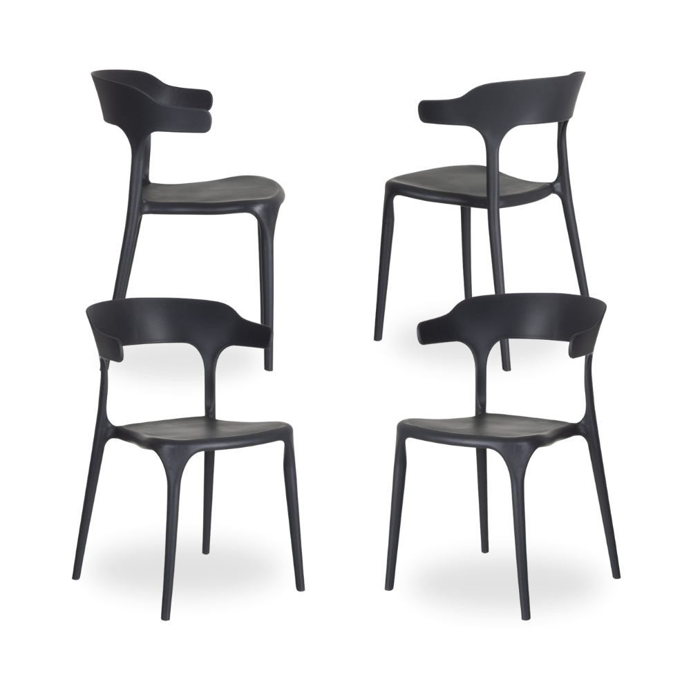 Casa Picota Pack de 4 chaises Hugo en polypropylène gris foncé - Design moderne empilable pour la maison et le bureau