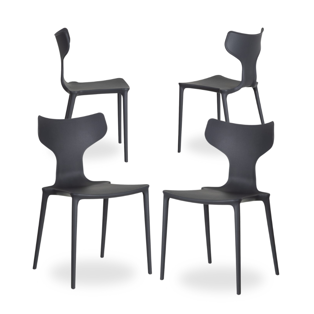 Casa Picota Pack de 4 Sillas de Polipropileno Gris Oscuro Sam - Diseño Minimalista, Apilables y Ligeras para Hogar y Eventos