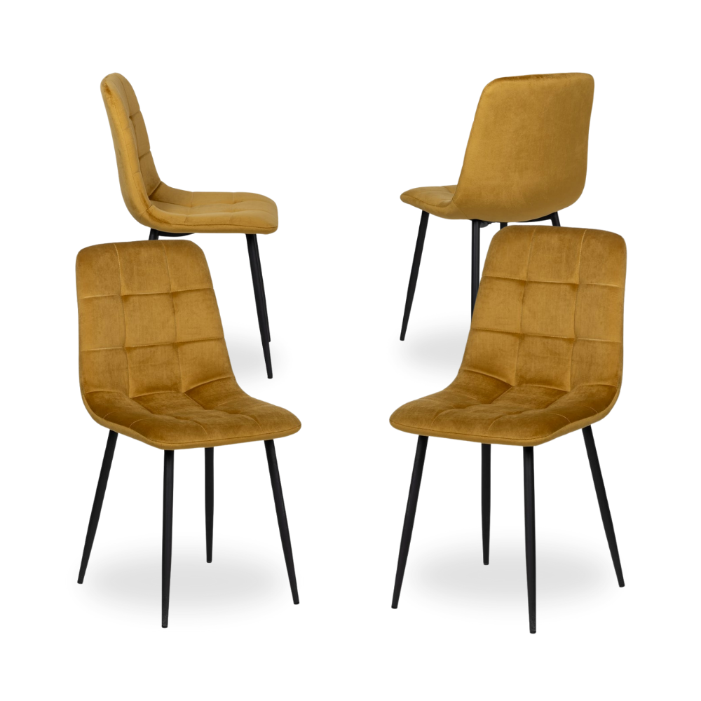 Casa Picota Pack de 4 Sillas de Terciopelo Mostaza Knox - Diseño Moderno y Elegante con Patas de Hierro, Comodidad Superior y Resistencia (88,5 cm)