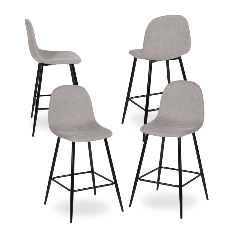 Casa Picota Pack de 4 Taburetes Grises de Tejido y Metal para Salón - Diseño Moderno y Elegante, Altura de 63 cm, Barra o Mesa Alta