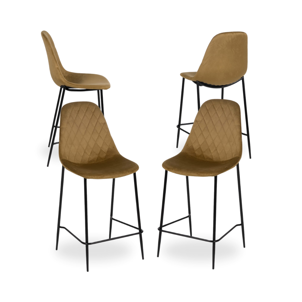 Casa Picota Pack de 4 Taburetes Marrón de Tejido y Metal para Salón - Diseño Moderno y Sofisticado, Altura de Asiento 64 cm