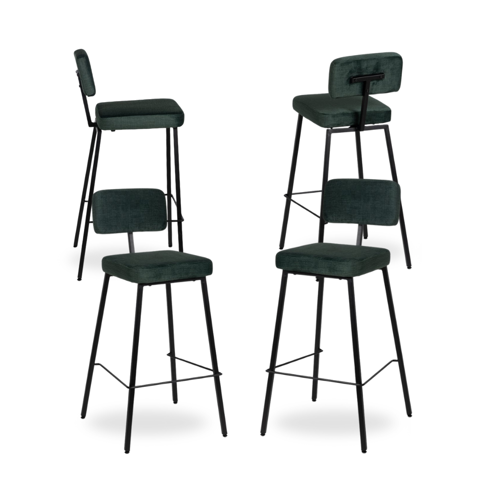 Casa Picota Pack de 4 Taburetes Verdes de Tejido y Metal - Estilo Moderno y Comodidad para Salones y Cocinas (103 cm)