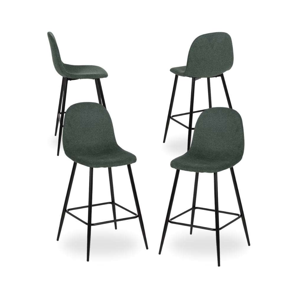 Casa Picota Pack de 4 Taburetes Verdes de Tejido y Metal para Salón - Diseño Moderno y Ergonómico, Altura de 63 cm, Barras y Mesas Altas
