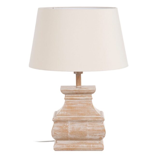 Lámpara de Mesa Natural de DM y Tejido - Decoración Elegante de 64,5 cm con Tulipa de Algodón y Lino, Ideal para Salón y Dormitorio