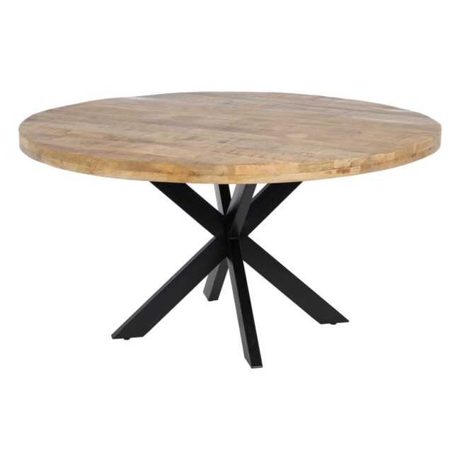 Mesa Comedor Redonda Natural-Negro de Madera Maciza y Hierro - 150 cm de Elegancia Industrial - Imagen 2