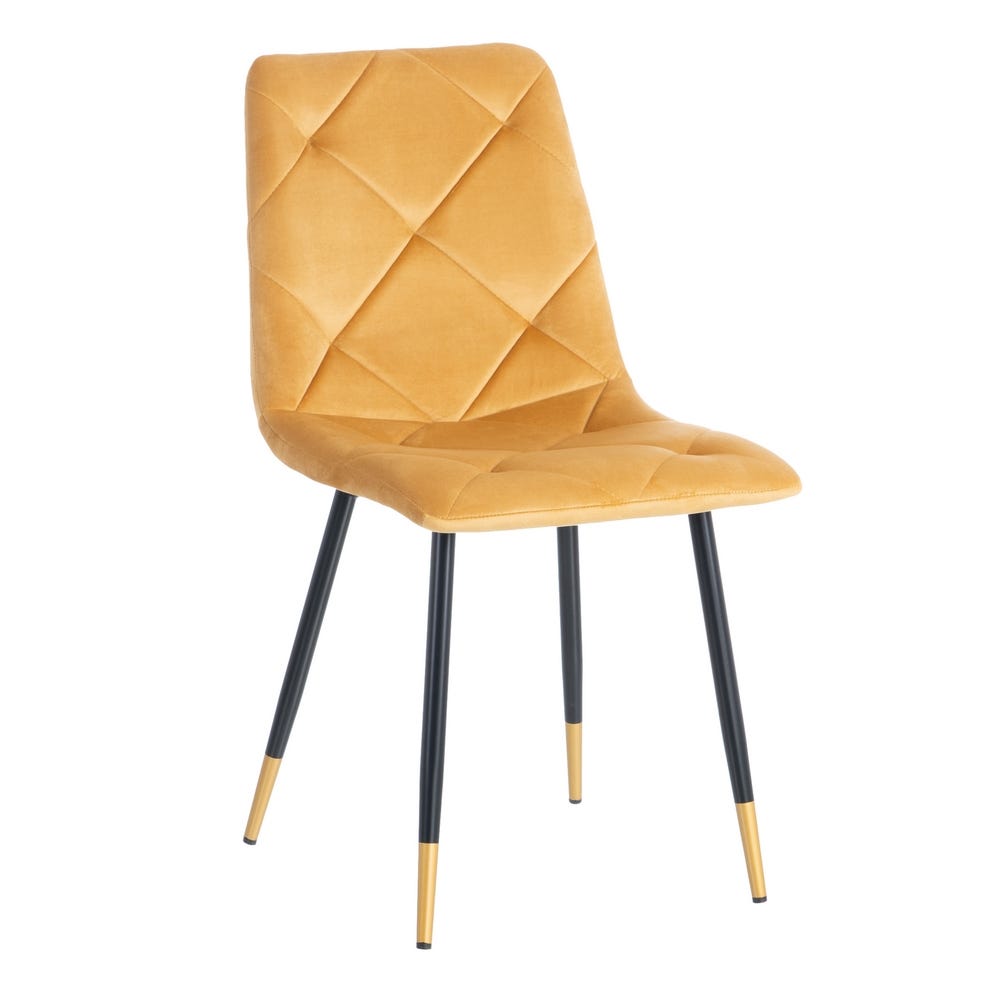 Pack de 4 Sillas de Terciopelo Mostaza con Estructura de Metal y Detalles Dorados – Sillas Modernas y Elegantes para Comedor y Salón Remy 86 cm