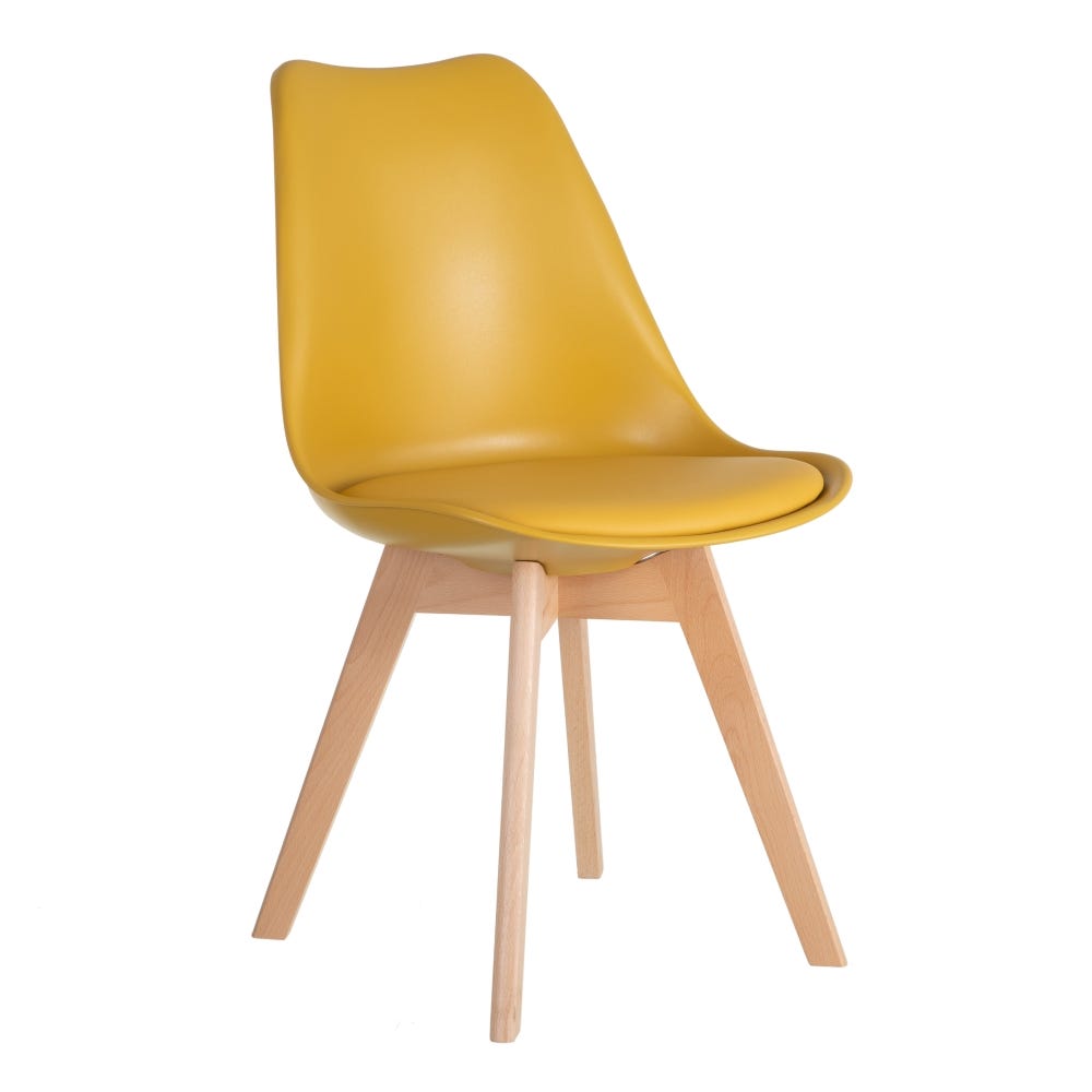 Casa Picota Pack de 4 Sillas Nórdicas Amarillas Miles - Diseño Escandinavo con Cojín Ergonómico y Patas de Madera de Haya