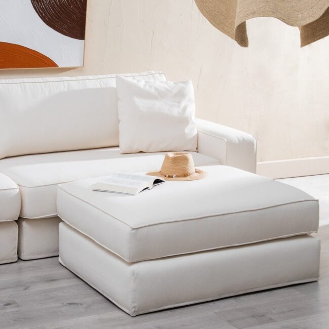 Puf Crema Tejido para Salón 44 cm - Elegante y Versátil, Ideal para Decorar y Relajarse - Imagen 9