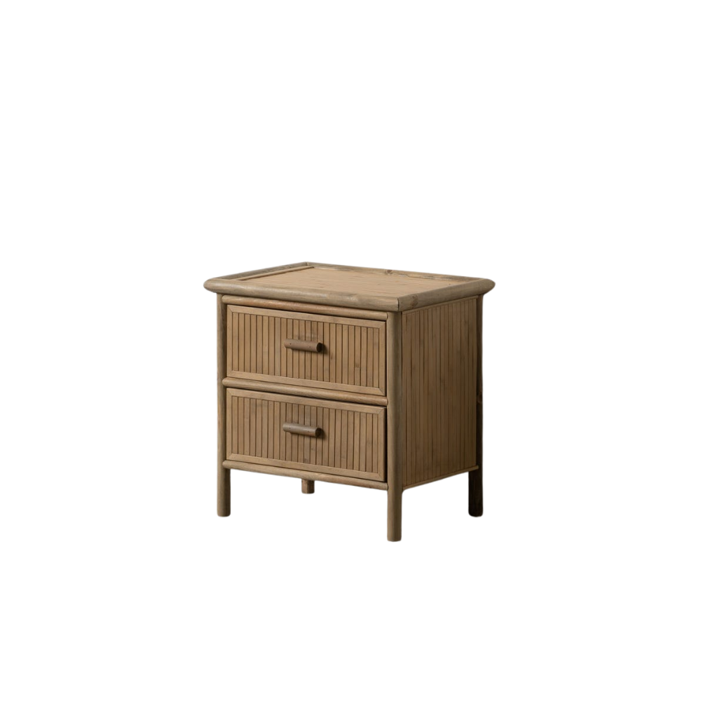 Mesita Natural de Bambú de 49 cm con 2 Cajones – Diseño Minimalista y Elegante para Hogar Boho Chic y Nórdico