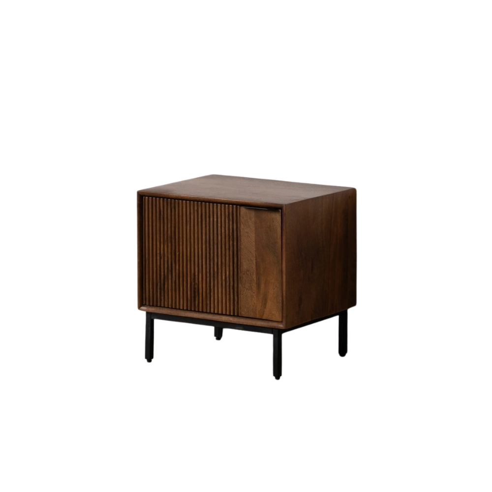Mesita de Noche de Madera de Mango 50 cm – Diseño Moderno y Funcional con Patas de Hierro – Ideal para Dormitorios y Salones