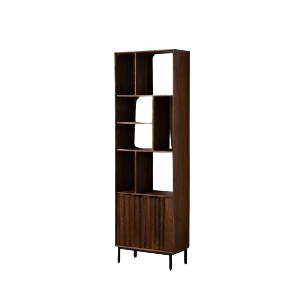 Mueble Auxiliar de Mango para Salón 190 cm – Elegante y Funcional con Estantes Abiertos y Armario Inferior