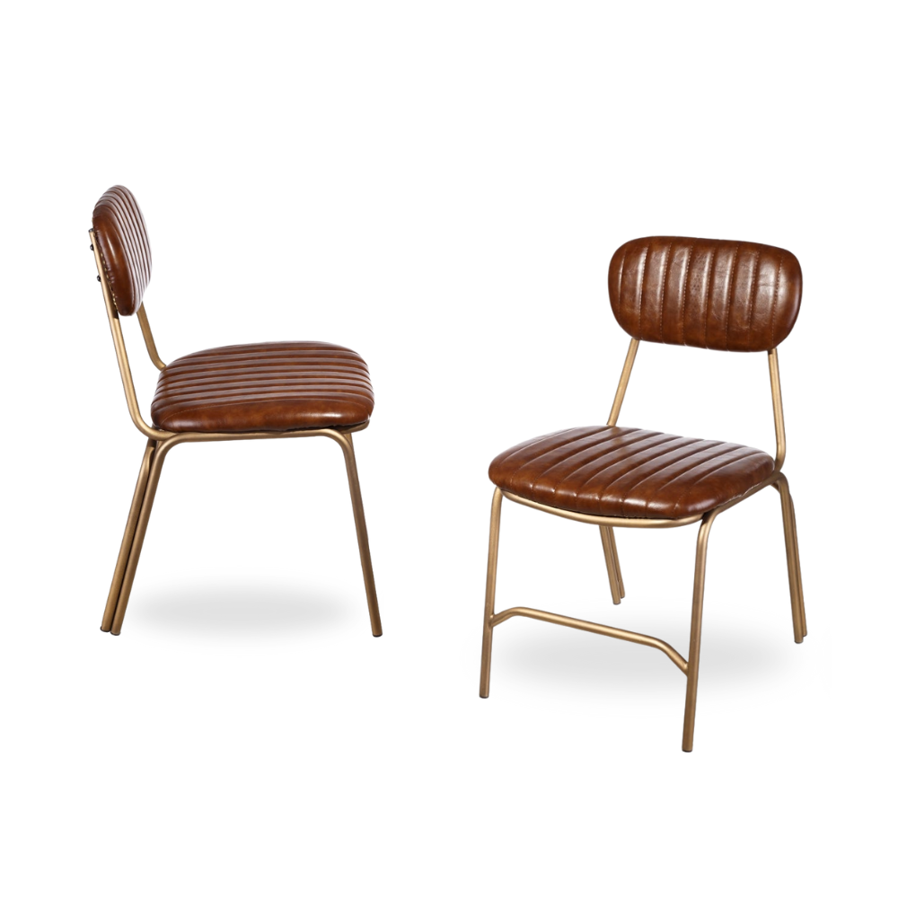 Lot de 2 chaises en métal PU marron et or 73 cm Liam - Elégance et confort pour votre maison
