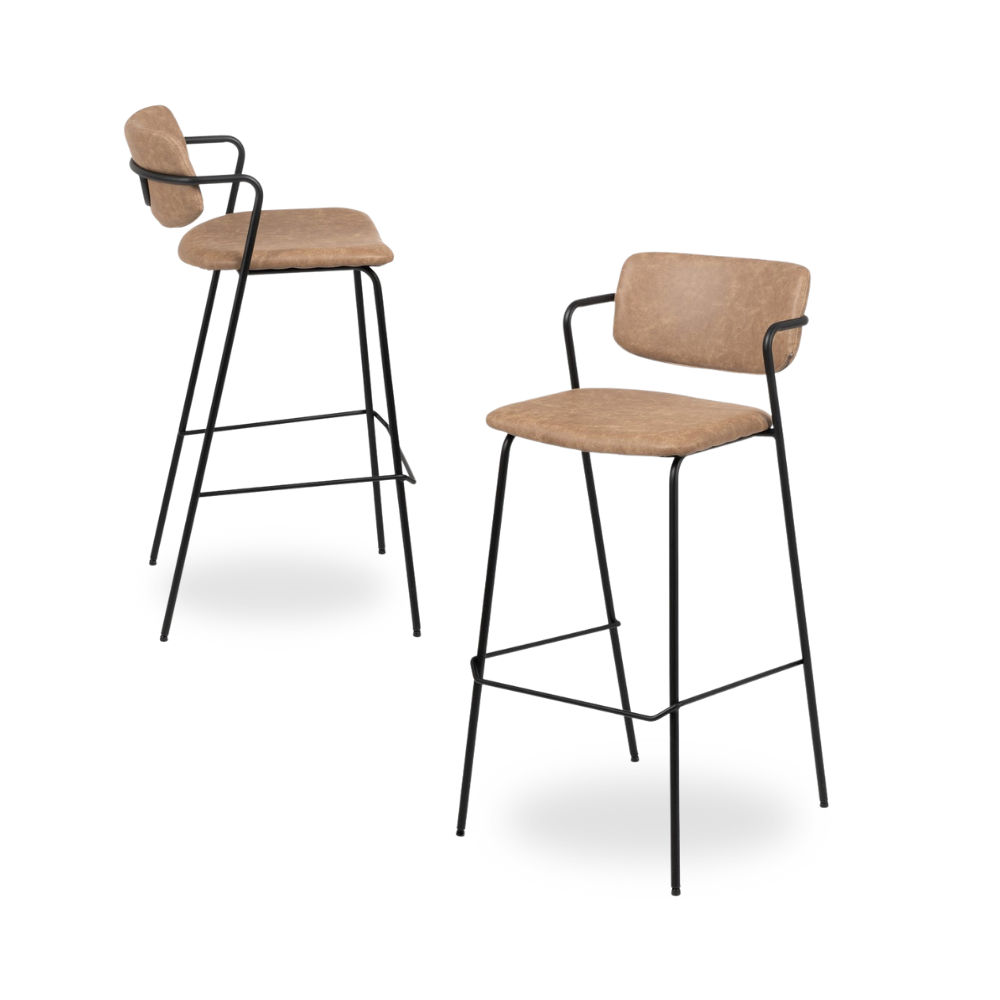 Pack de 2 Taburetes Beige de Piel Sintética con Base de Metal - Diseño Ergonómico y Estilo Moderno para Tu Hogar (97 cm)