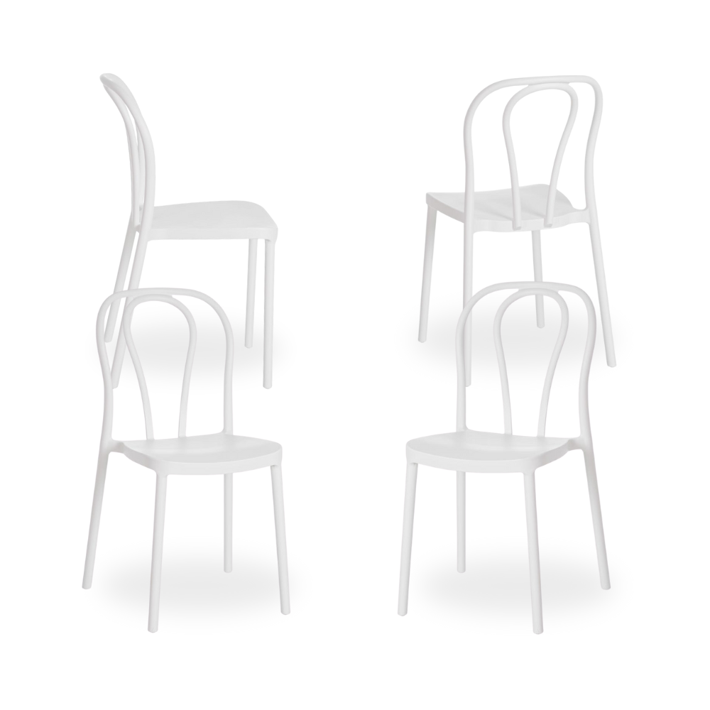 Pack de 4 Sillas Apilables Blancas de Polipropileno Julian – Diseño Moderno y Elegante para Interiores y Exteriores