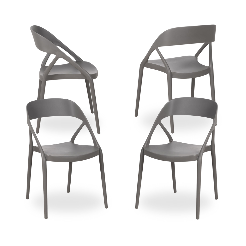 Pack de 4 Sillas Apilables Dean Gris de Polipropileno – Diseño Moderno y Ergonomía para tu Hogar