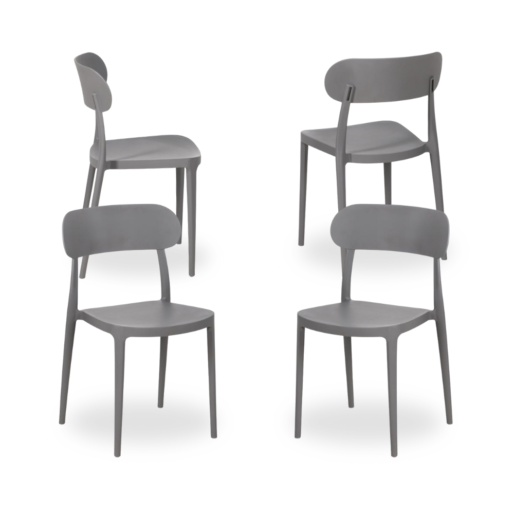 Pack de 4 Sillas Apilables Weston Gris de Polipropileno – Diseño Moderno y Ergonomía para tu Comedor