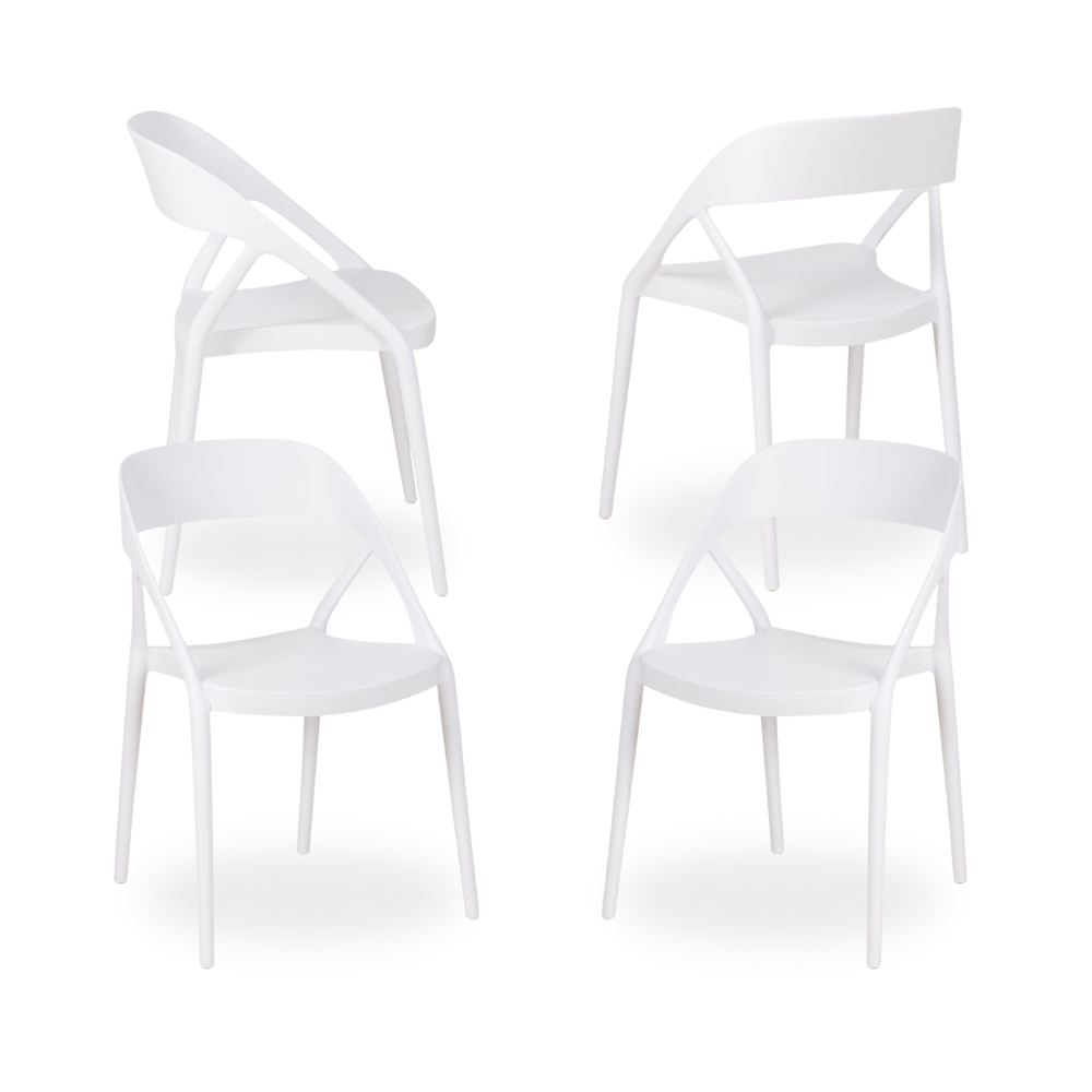 Pack de 4 Sillas Blancas de Polipropileno Dean – Diseño Moderno, Apilables y Cómodas para Tu Hogar (81 cm)