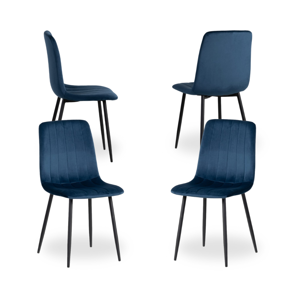 Pack de 4 Sillas Laurent Azul Oscuro de Terciopelo – Elegantes y Modernas para Comedores y Salones – Comodidad y Estilo en 88,5 cm