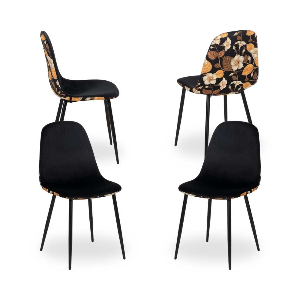 Pack de 4 Sillas Reed de MDF y Metal – Diseño Moderno y Confortable con Asiento de Tejido Negro