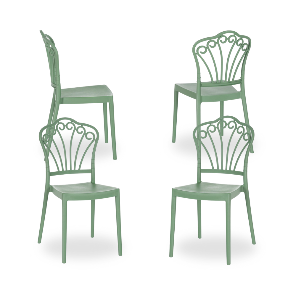 Pack de 4 Sillas Verde Menta Dante – Diseño Moderno y Apilable en Polipropileno para Interiores y Exteriores