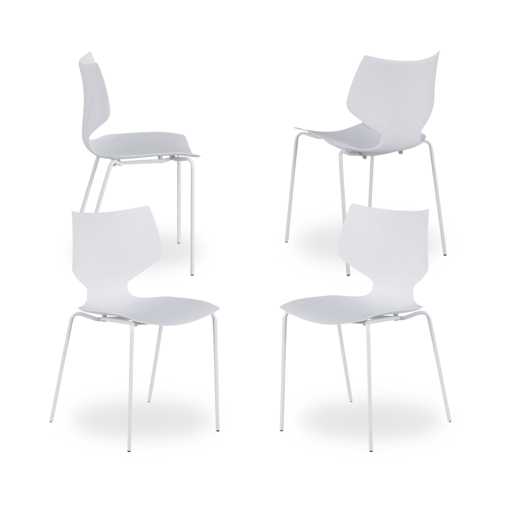 Pack de 4 Sillas Wilder Blancas de Polipropileno – Diseño Moderno y Apilable, Comodidad y Estilo para tu Hogar