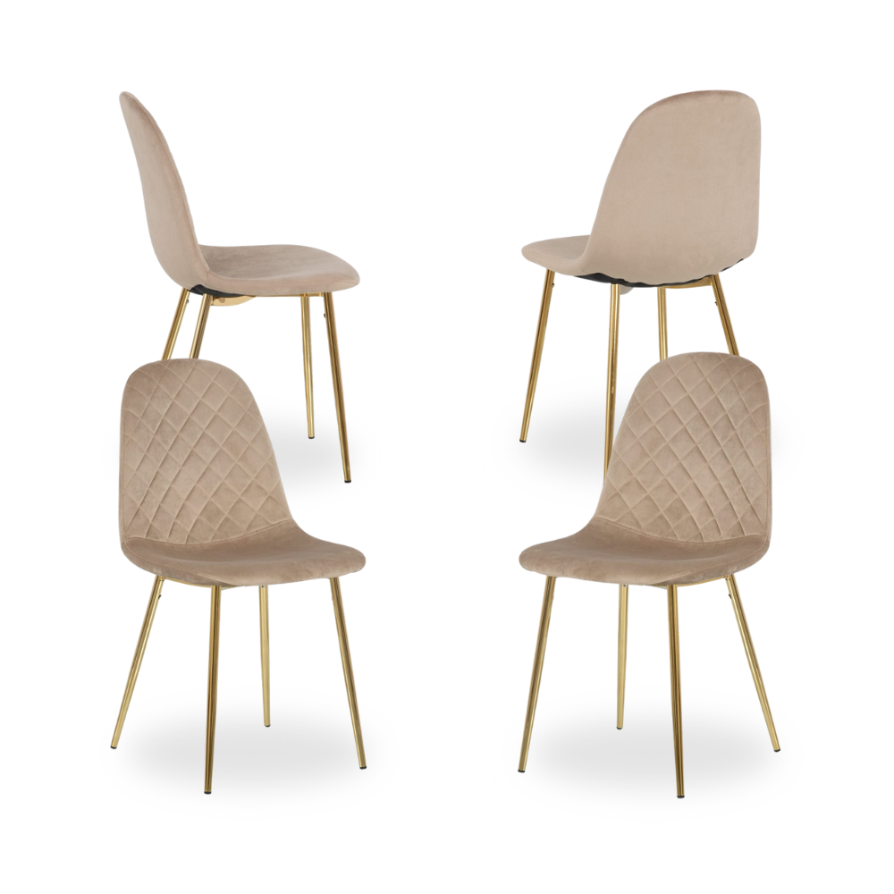 Pack de 4 Sillas de Terciopelo Taupe Xavier con Estructura Metálica Dorada – Elegancia y Confort para Hogar y Oficina
