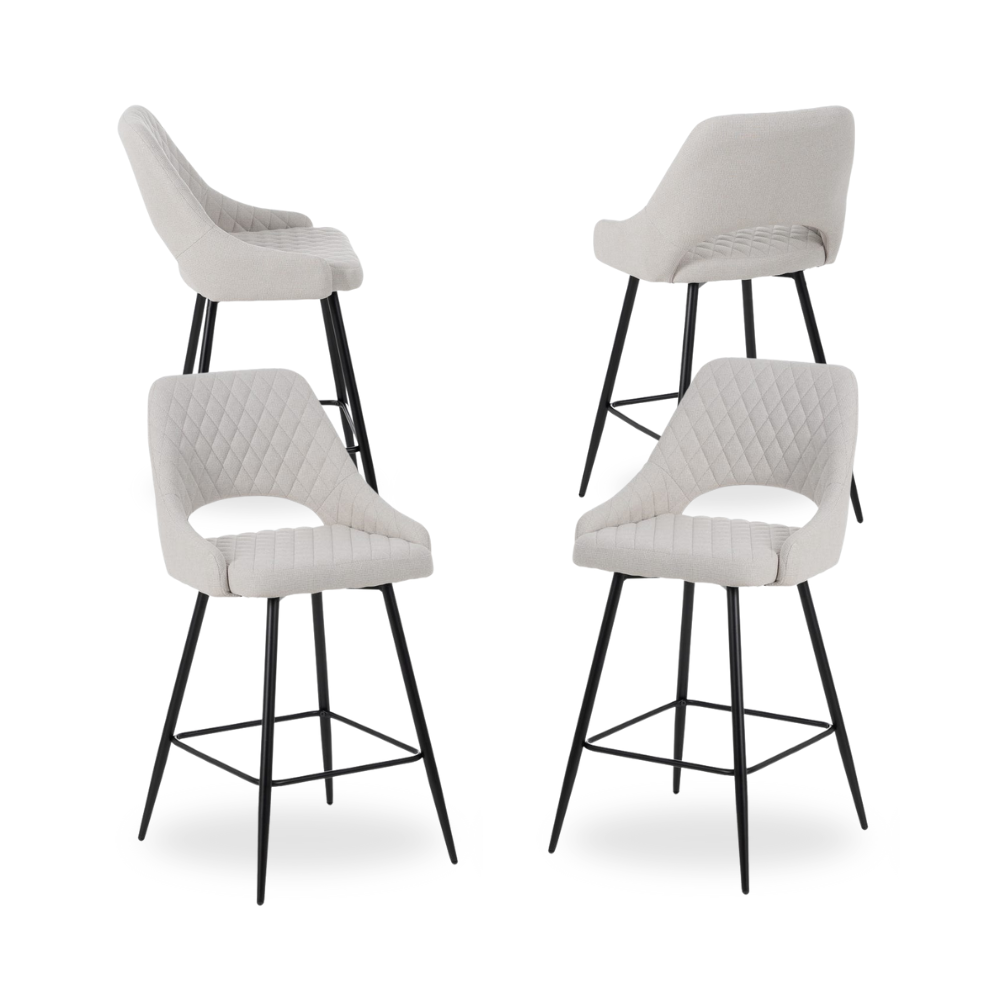 Pack de 4 Taburetes Crema con Estructura Metálica - Diseño Moderno y Elegante para Cocina y Bar