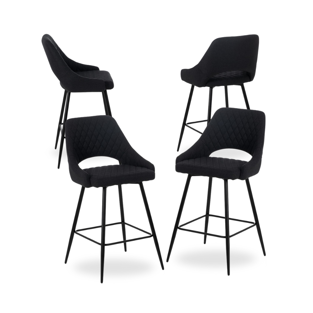 Pack de 4 Taburetes Negros con Estructura Metálica - Diseño Moderno y Ergonómico para Cocina y Áreas Sociales